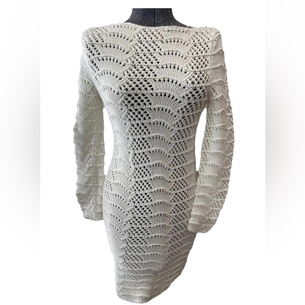 Bilingual clothing co cream sweater dress ladies size Medium-bodycon-open chunky